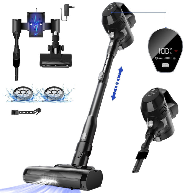 Akku-Hand-und Stielstaubsauger mit Smart LED-Anzeige, 30000Pa/50min, Staubsauger kabellos mit 6-Schicht-Filtration und 8-Kegel-Zyklon Hover Image