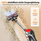 Akku-Staubsauger,Kabelloser Staubsauger, 50 Min. Laufzeit, 50 kPa Saugkraft, mit Staubbehälter mit 1,6 L, für Hartböden, Teppiche und Tierhaare, Rot