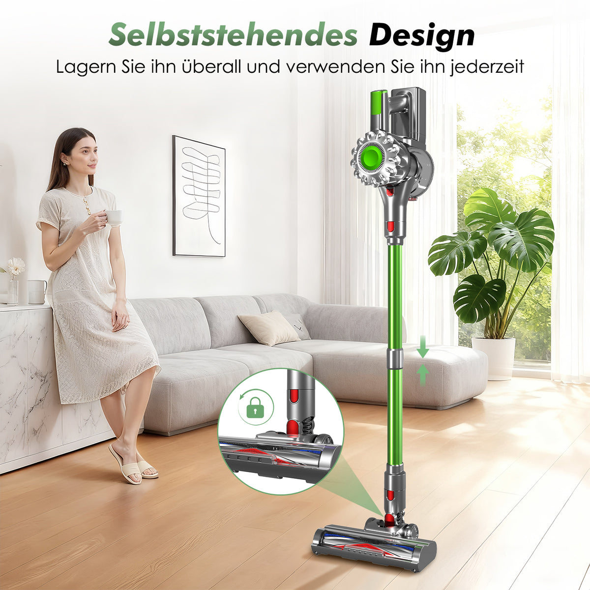 Akku-Hand-und Stielstaubsauger Akku Staubsauger,Staubsauger Kabellos 50kPa/60Min,GreenEye-Technologie
