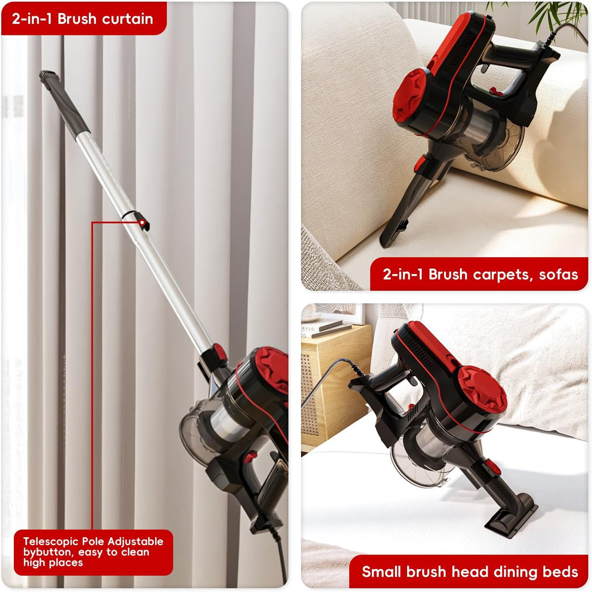 Staubsauger mit 5 Kabel, Mit 1L Staubbehälter, 3-in-1 Vacuum, H13 Hepa Filter, Anti-Tangle-Bürste für Harte Böden/Tierhaare/Teppich
