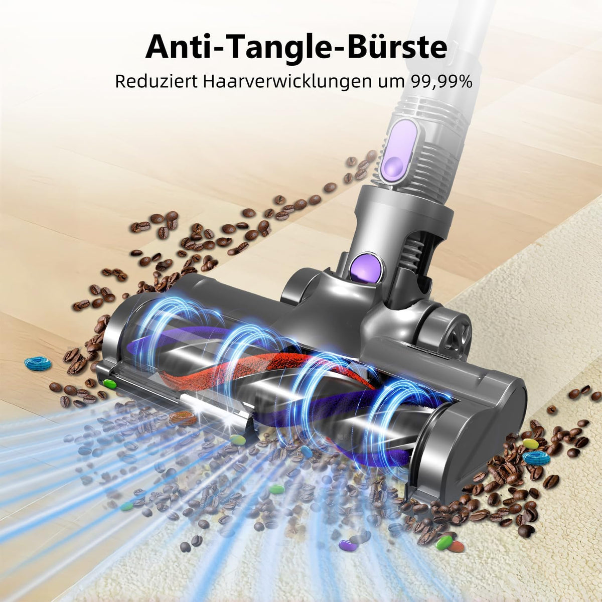 Akku-Staubsauger, 100Min/450W Staubsauger Kabellos mit 1.6L Staubbehälter,40 kPa Saugkraft, 4 HEPA Filters, Akkustaubsauger für Teppich,Hartböden,Tierhaare
