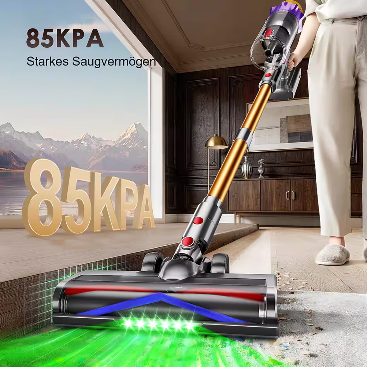 Akku-Hand-und Stielstaubsauger Akku-Staubsauger 85000Pa, 70 Min Laufzeit, 2.6L, leise