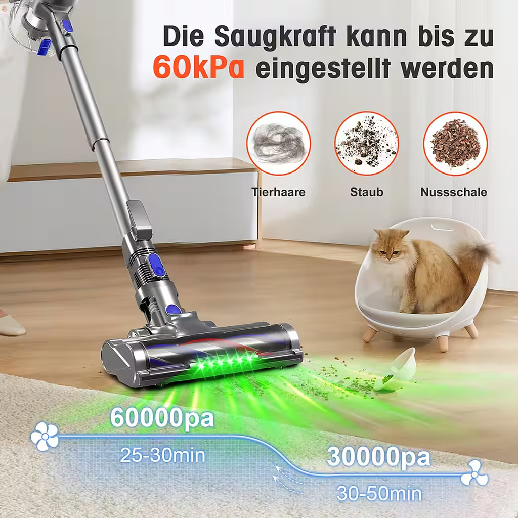 Akku-Hand-und Stielstaubsauger Akku Staubsauger – 60.000 Pa starke Saugkraft