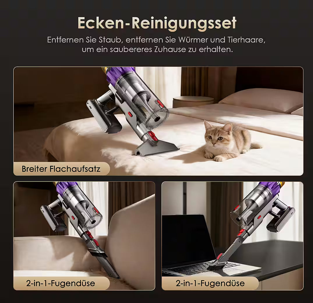 Akku-Hand-und Stielstaubsauger Akku-Staubsauger 85000Pa, 70 Min Laufzeit, 2.6L, leise